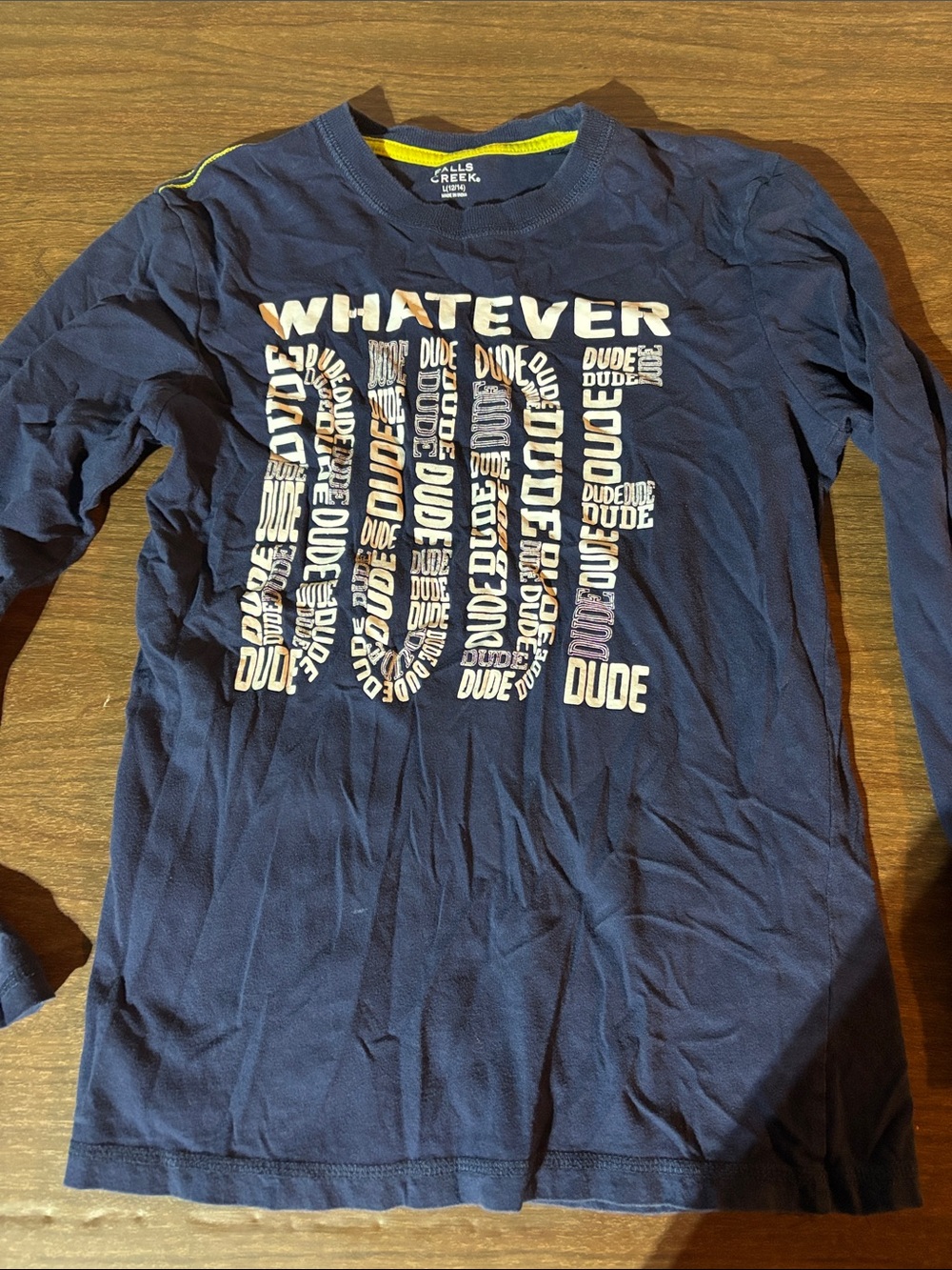 Falls Creek Navy Long Sleeve Tee with 'WHATEVER' DUDE Graphic